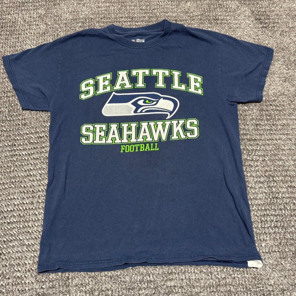 Seattle Seahawks‎ Mens M T-Shirt Navy Blue Graphic Print Football Short Sleeve